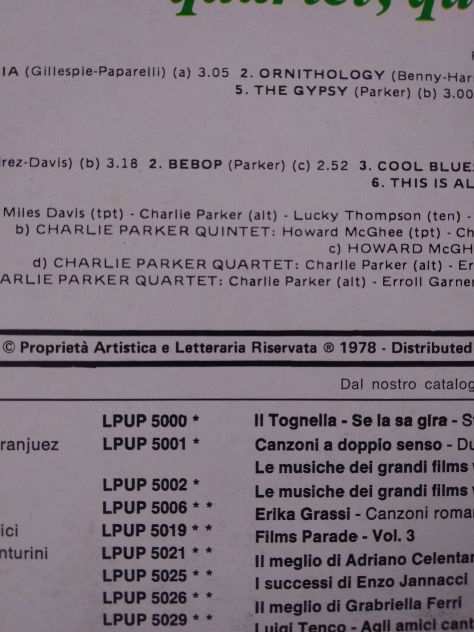 LP Vinile 33 Giri CHARLIE PARKER Quartet Quintet Septet VOLUME 1 - 1978