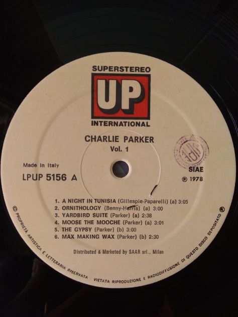LP Vinile 33 Giri CHARLIE PARKER Quartet Quintet Septet VOLUME 1 - 1978