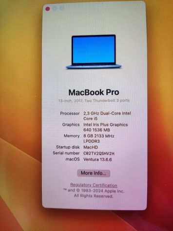 MacBook Pro 2017 500GB SSD 8GB RAM Nuova batteria