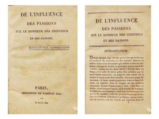 Madame de Staeumll - De lInfluence des Passions sur le Bonheur des Individus et de Nations - 1820