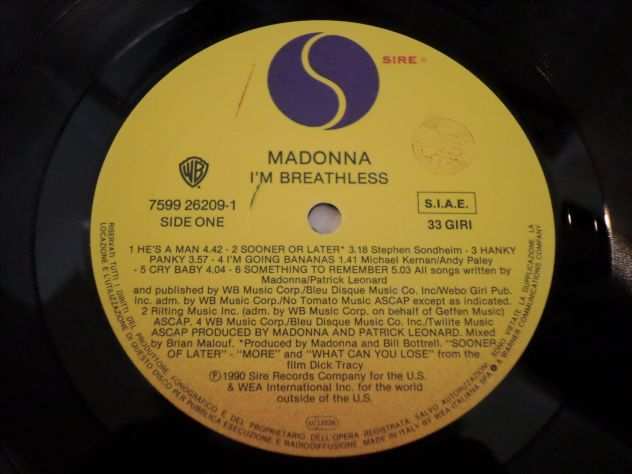 MADONNA - Im Breathless O.S.T (Dick Tracy) LP  33 giri 1990 Sire Italy