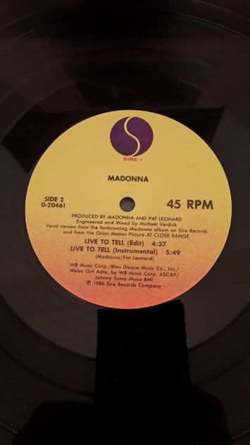 MADONNA, LIVE TO TELL, 1986 Sire Records Company, Paese New York.