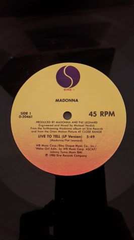 MADONNA, LIVE TO TELL, 1986 Sire Records Company, Paese New York.