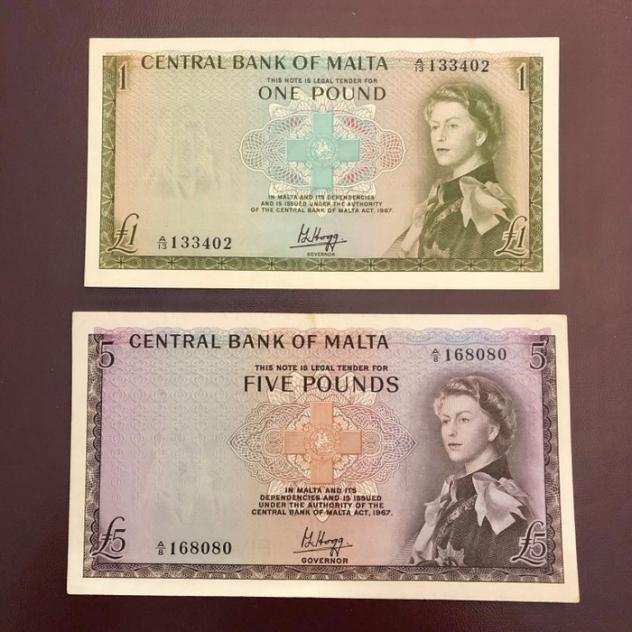 Malta - 1 and 5 Pounds 1967 - Pick 29a, 30a