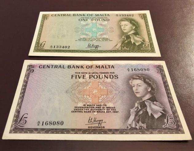 Malta - 1 and 5 Pounds 1967 - Pick 29a, 30a