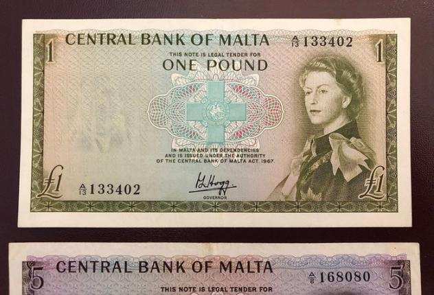 Malta - 1 and 5 Pounds 1967 - Pick 29a, 30a