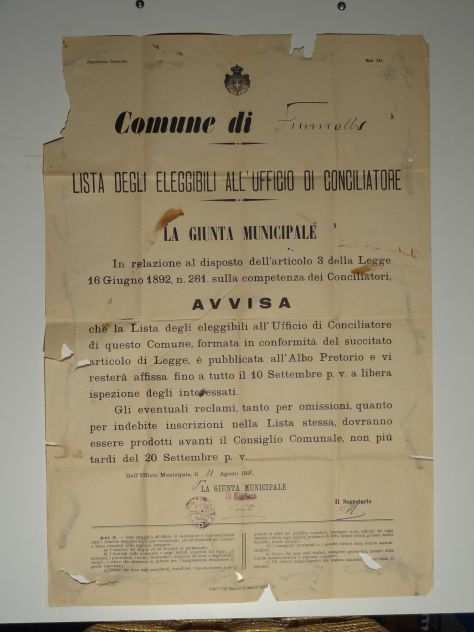 MANIFESTO Giunta Municipale Fiumalbo Agosto-1922