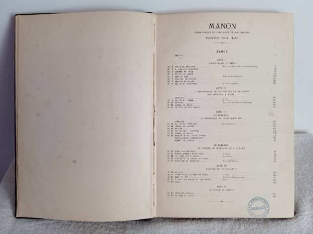 Manon di Jules Massenet spartito musicale del 1890