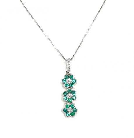 Marika - 18 carati Oro bianco - Collana con pendente - 0.43 ct Smeraldo - Diamanti