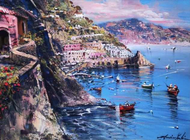 Marino faliero Amalfi olio su tela 30x40 con cornice 49x59