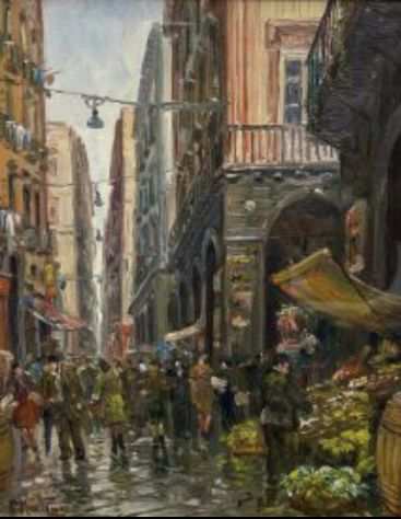 Martucci Antonio via tribunali portici san gaetano anni70 olio su tavola 24x30