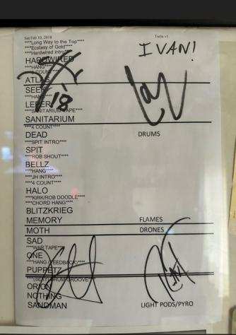 Metallica - Worldwired Tour 2018 Set List - Signed by Hetfield, Hammett, Ulrich and Trujillo - Memorabilia firmato (autografo originale) - 20182019