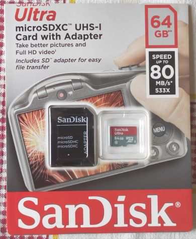 Micro SDXC UHS-I ScanDisk 64 GB con adattatore