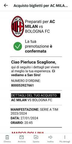 Milan Bologna 2ordm blu no tessera ( 3 biglietti)