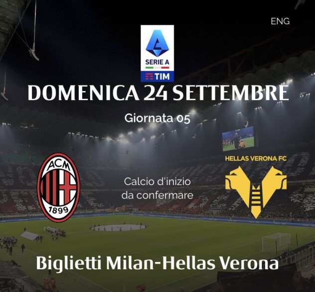 Milan - Hellas Verona 34 euro lrsquouno - 2 arancio laterale, 2 biglietti vicini.