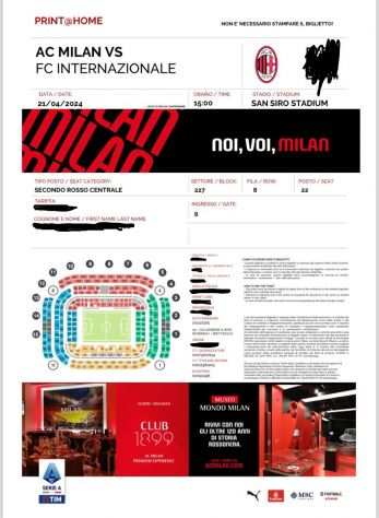 MILAN-INTER 1 Biglietto PDF 2 Rosso centrale NO CRN