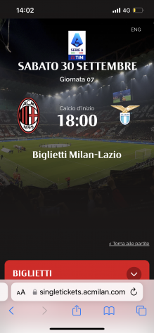 Milan-Lazio 2 biglietti 2 Arancio