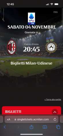 Milan - Udinese - Primo Arancio Laterale - Sab 041123 ore 20.45