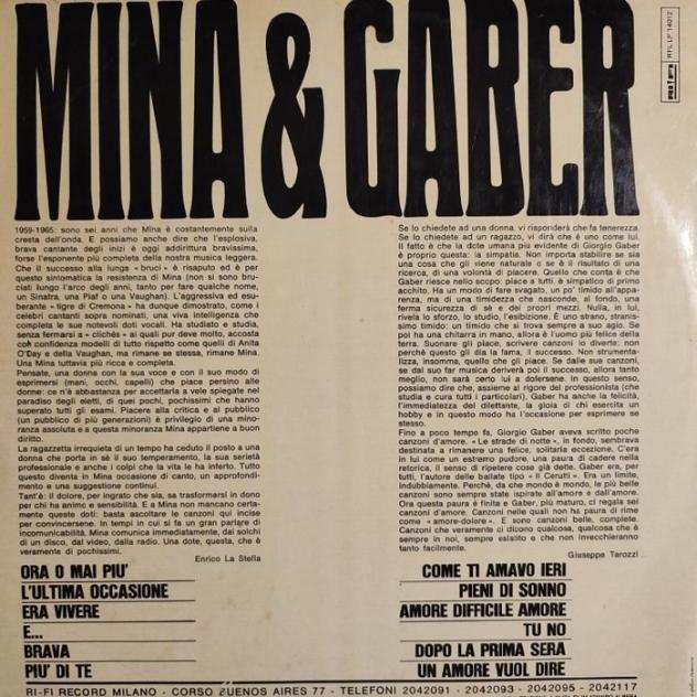 Mina amp Gaber - Unora con loro - 1St Pressing - 1965 - Album LP (oggetto singolo) - Prima stampa - 1965