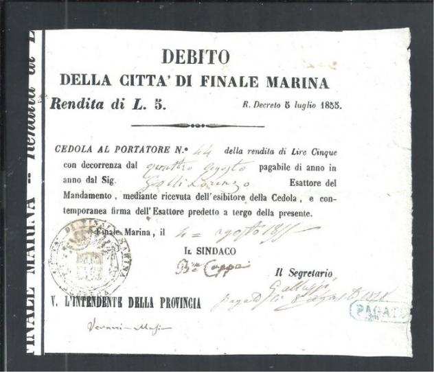 Miscellanea, Italy. 4 notecedole 1841 Antichi Stati e Regno dItalia