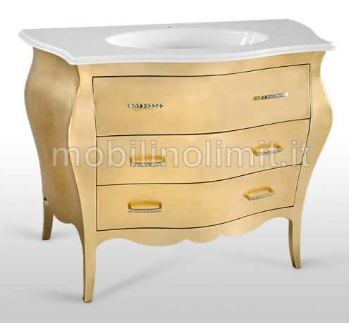 Mobile Bagno 3 Cassetti Foglia Oro - Nuovo