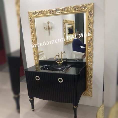 Mobile bagno moderno nero lucido foglia oro