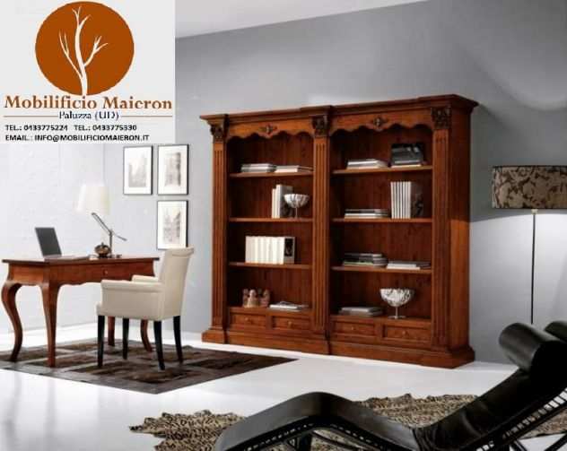 Mobili Classici In Stile In Legno Libreria Bari 6 ripiani 4 cassetti cod 11426