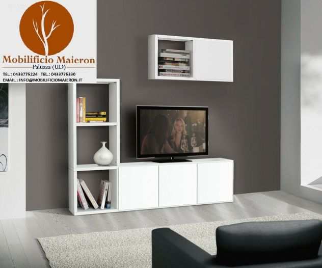 Mobili Moderni In Legno Libreria Porta Tv Bianco Frassinato Cod 355M