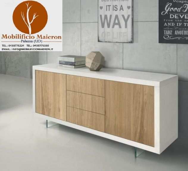 Mobili Rustici Credenza Legno Moderna 2 Ante 3 Cassetti Bicolore Cod 211M