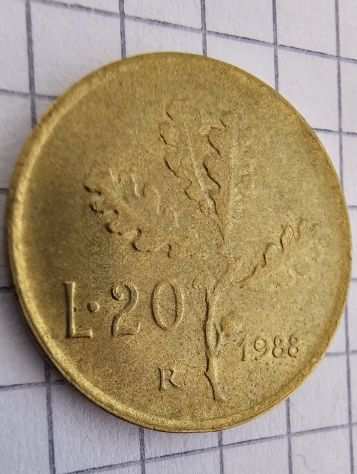 moneta 20 lire 1988 errore di conio