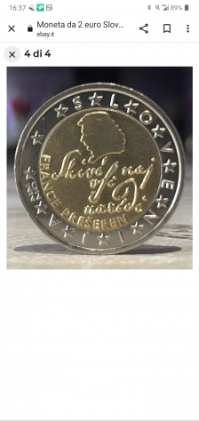 Moneta da 2 euro Slovenia France Preseren Rara Da Collezione del 2022.