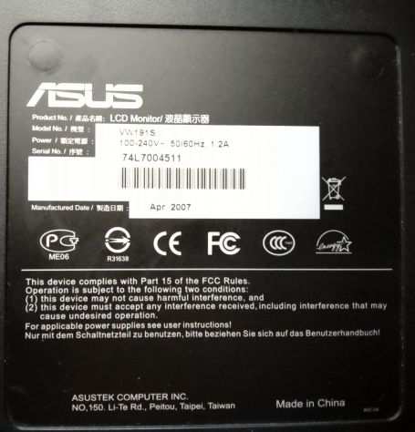 Monitor Asus x pc Display LCD 19quot