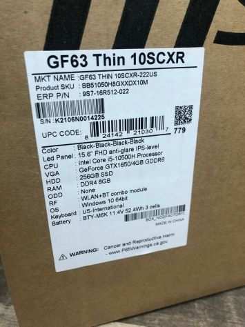 MSI GF63 Thin i5 GTX 1650 MaxQ 8GB 256GB Gaming Laptop