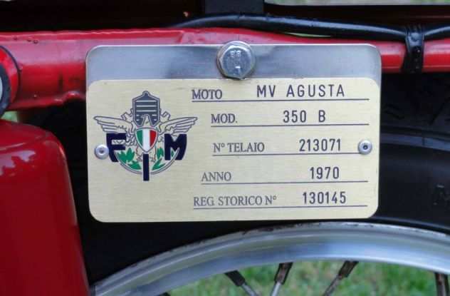 MV AGUSTA 350 B Sport 6V 1970 TARGA ORO FMI