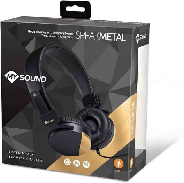 Mysound Speak Metal cuffia on earmicrofono e tasto di risposta colore nero nuov