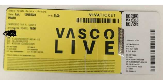 N.2 biglietti concerto Vasco Rossi - Bologna 12 Giugno 2023 - Prato