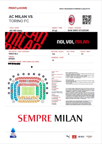 N.3 Biglietti Milan Torino 26 Agosto 2023