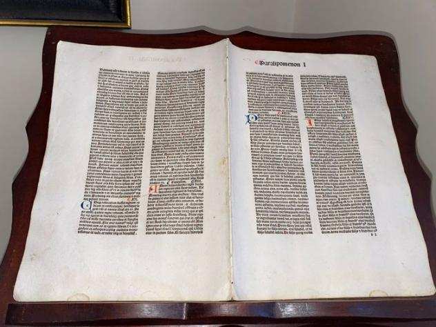 Nicolaus de Lyra - Leaf Italian Incunable Biblia ( Paralipomenon ) latina Venice Italy incunabolo - 1482