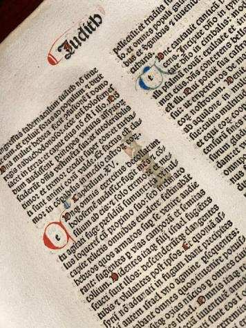Nicolaus de Lyra - Sheet from Incunable Biblia latina Venice Italy incunabolo - 1482