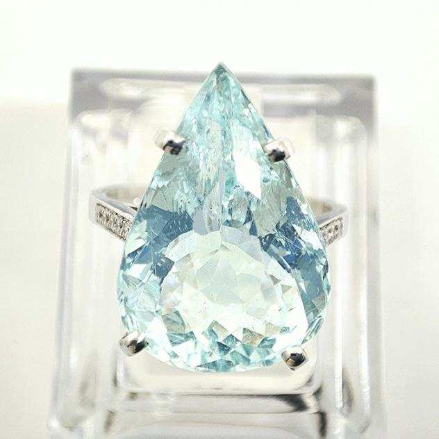 NO RESERVE PRICE - 12,60 CT - 18 carati Oro bianco - Anello Acquamarina - Diamanti