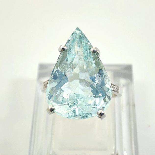 NO RESERVE PRICE - 12,60 CT - 18 carati Oro bianco - Anello Acquamarina - Diamanti