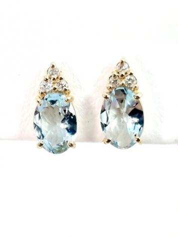 No reserve price - 14 carati Oro - Orecchini Acquamarine - Diamante