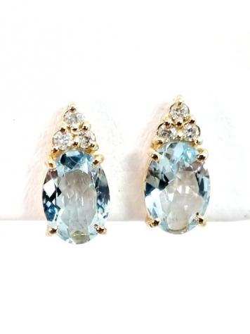 No reserve price - 14 carati Oro - Orecchini Acquamarine - Diamante