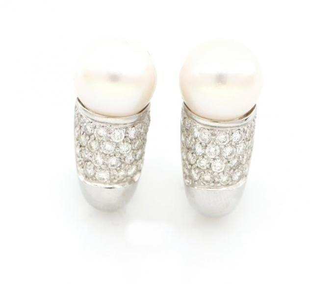  No reserve price  - 18 carati Oro bianco, Perle Akoya - Orecchini - 1.20 ct Diamante