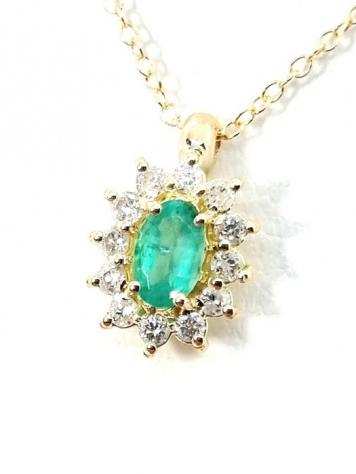 No Reserve price - 18 carati Oro - Collana con pendente - 0.30 ct Smeraldo - Diamanti