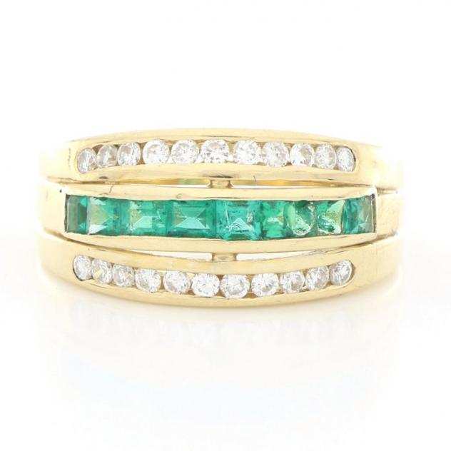  No Reserve Price  - 18 carati Oro giallo - Anello - 0.44 ct Diamante - Smeraldi
