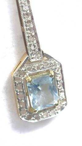 NO RESERVE PRICE - 9 kt Argento, Oro - Orecchini Acquamarine - Diamante