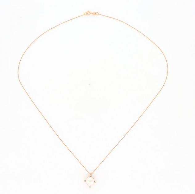  No Reserve Price  New - 18 carati Oro rosa, Perla Akoya - Collana - 0.04 ct Diamante