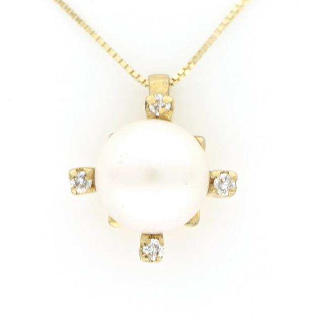  No Reserve Price  Perla Akoya, 18 carati Oro giallo - Collana - 0.04 ct Diamante