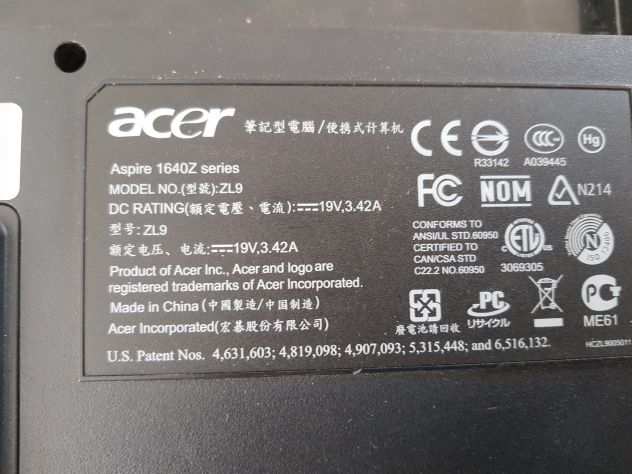 NOTEBOOK ACER ASPIRE 1640Z HDD 160 GB RAM 2 GB W 7